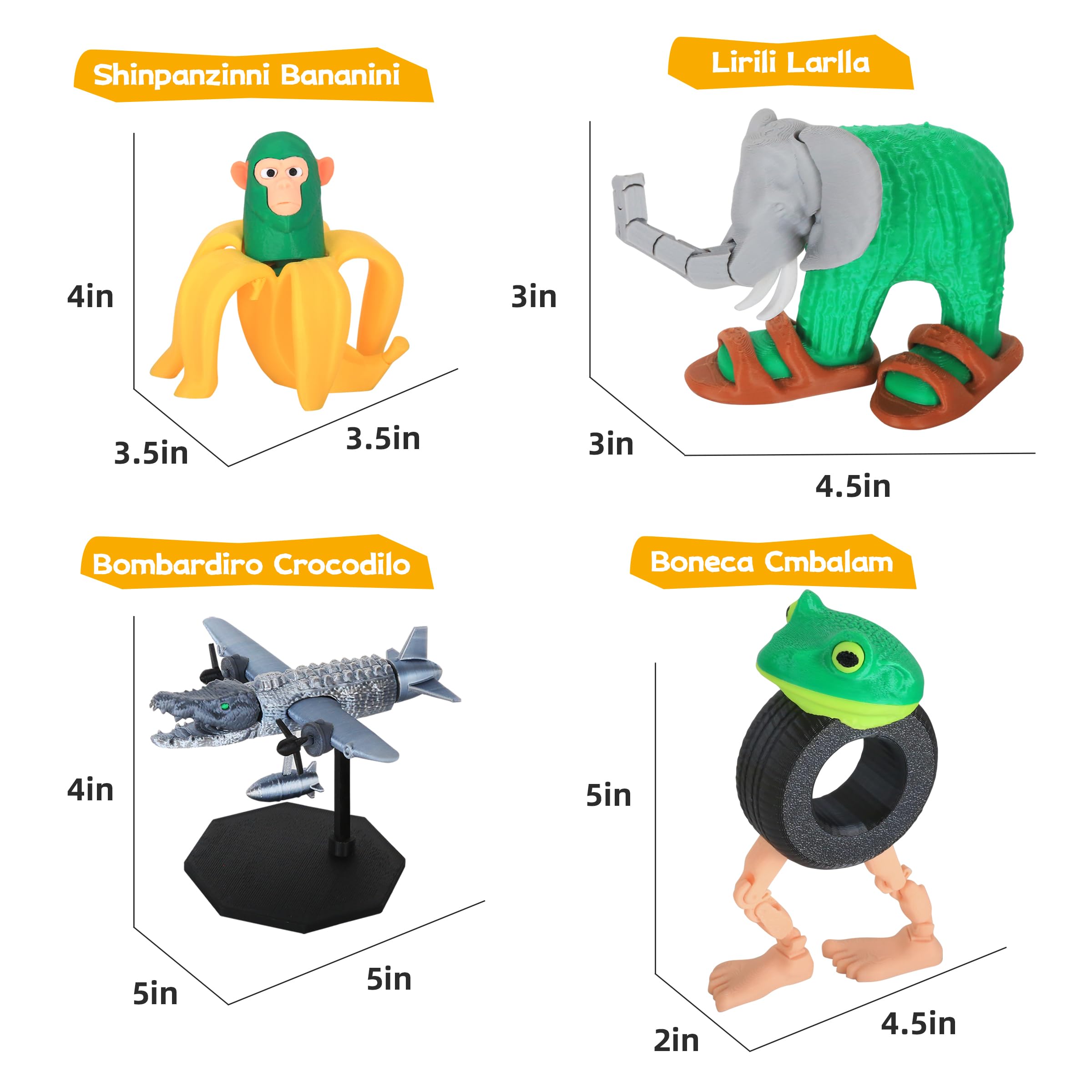 Italian Brainrot Toys, Large Poseable Italian Brainrot Toys, Brainrot Action Figures for Kids, Steal a Brainrot for Fun Desk Display, Collecting & Parent‑Child Playtime Gifts (2Pcs)