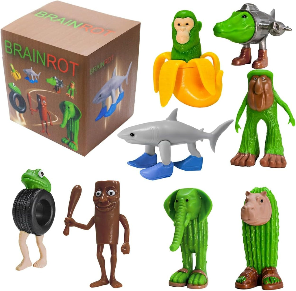 8PCS Italian Brainrot Action Figure,Tralalero Tralala Figures Toys Tung Tung Tung Sahur, BRR BRR Patapim,Brainrot Meme Shark Collectible Animals Figurine Doll Gifts