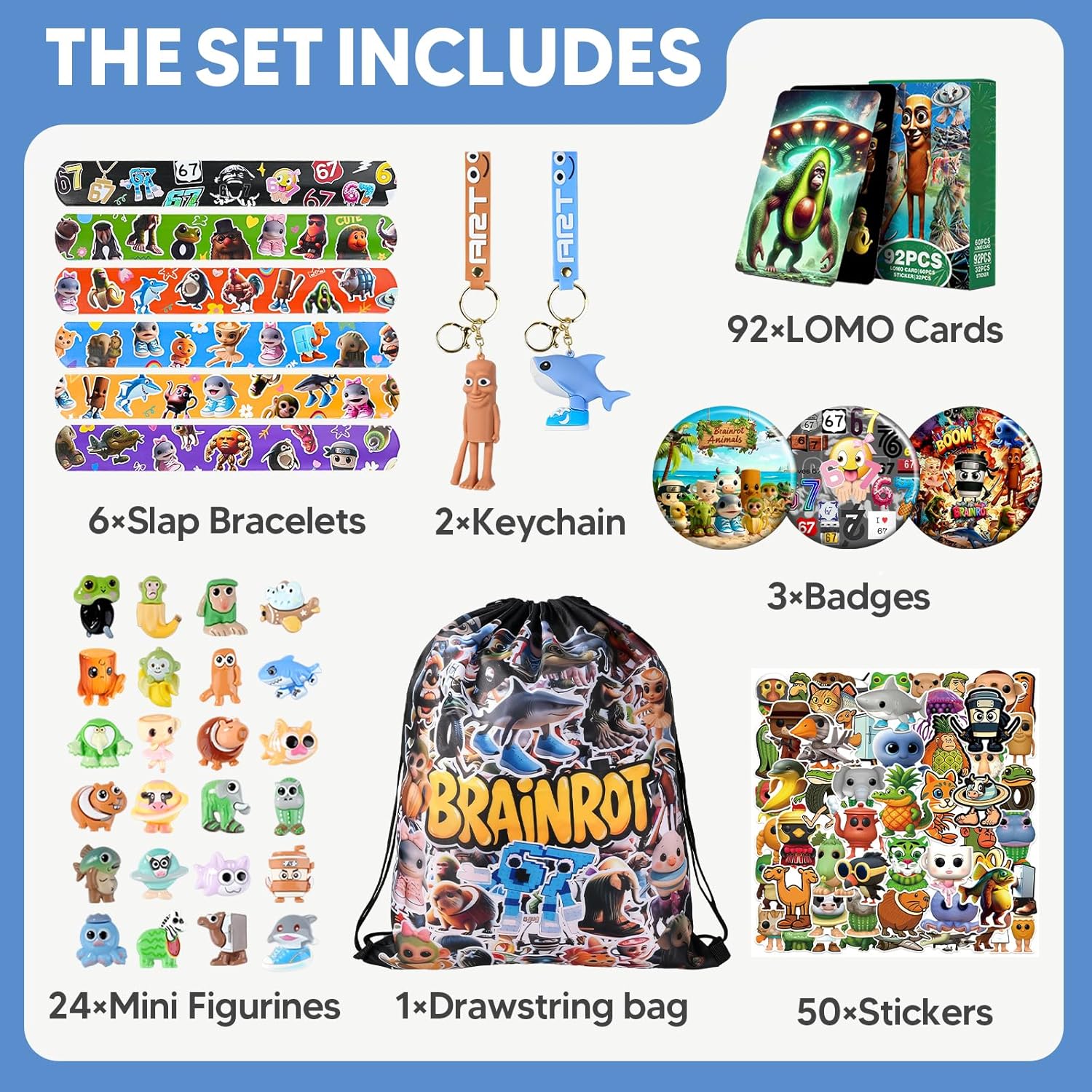 Italian Brainrot Steal a Brain Rot 136 PCS Gift Set With 24Tralalero Tralala Figurines LOMO Cards Keychains, 67 Meme backpack & More | Christmas Gifts for Meme Fans