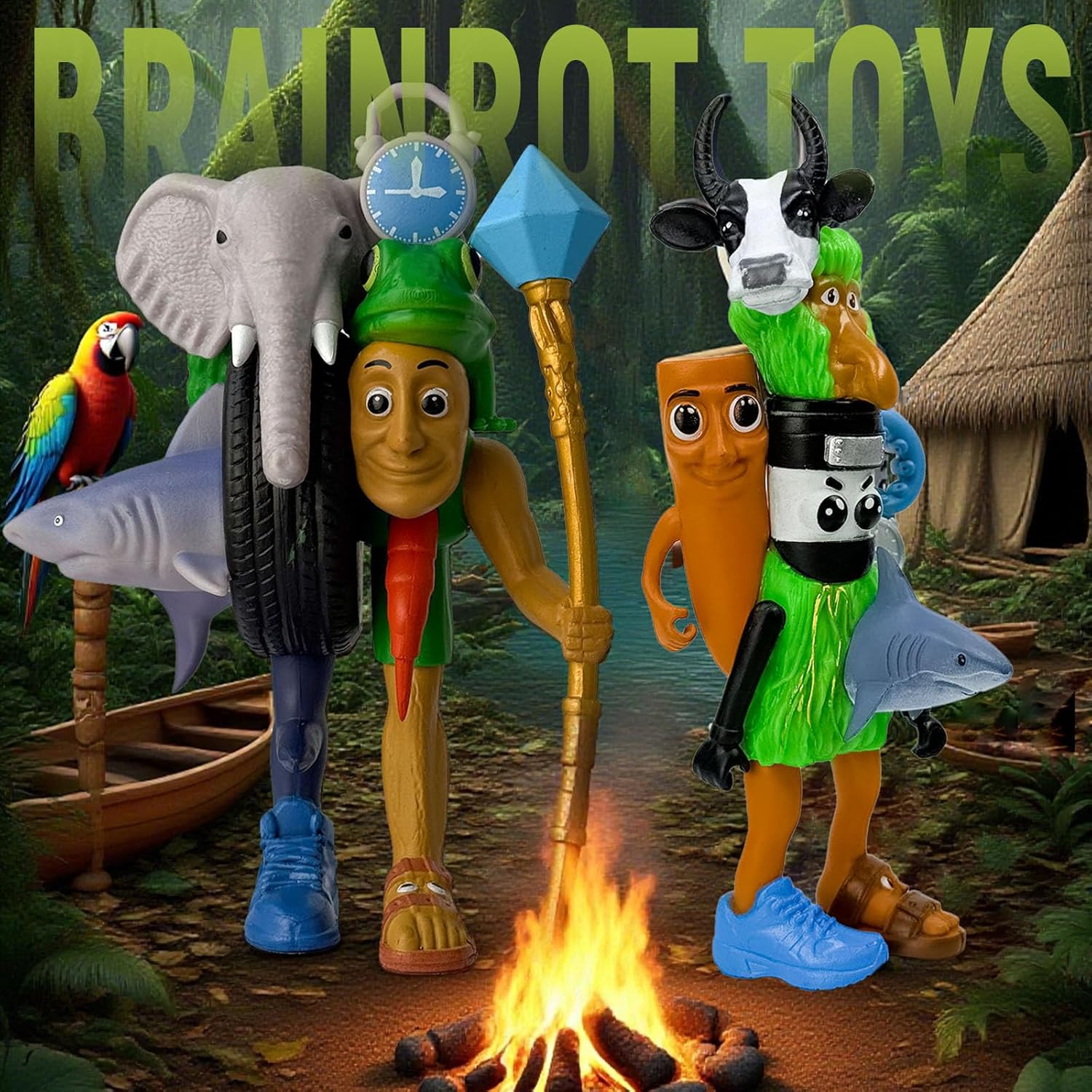 8Pcs Italian Brainrot Action Figures,Tralalero Travala Toy Set Tralalero Travala,Tung Tung Tung Sahur, Brr Brr Patapim - Brainrot fidget Toys,Decorations Gifts for Office Room Figurine Decor (1PCS-A)