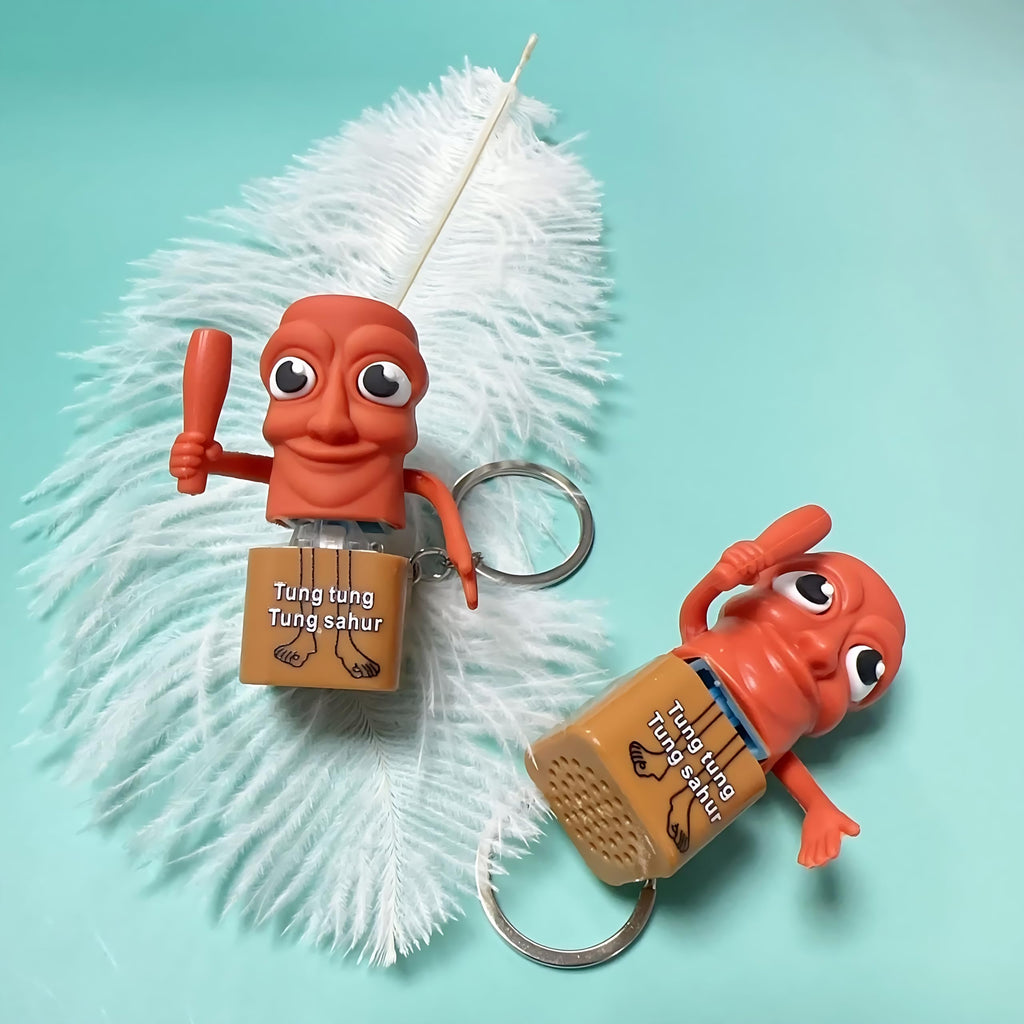 Tung Tung Tung Sahur Keyboard Clicker Fidget Keychain with Sound & LED Light Durable Metal Keyring