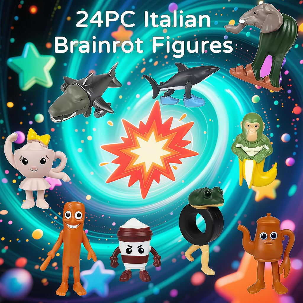 Italian Brainrot Steal a Brainrot Toys, 24 PCS Brain Rot Action Figure, 1.8" Tralalero Tralala Tung Tung Tung Sahur Doll, Party Favors for Kids Birthday Decor