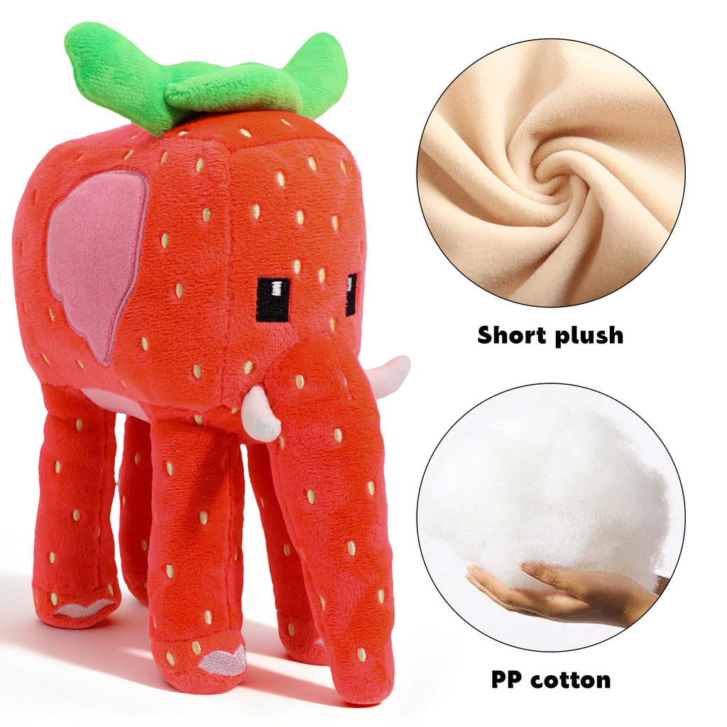 Real-life scale of the Strawberry Elephant plush toy standing on all four legs for bedroom decor